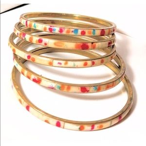 LOT SET 5 VINTAGE PASTEL ENAMEL ON BRASS BANGLE BRACELETS